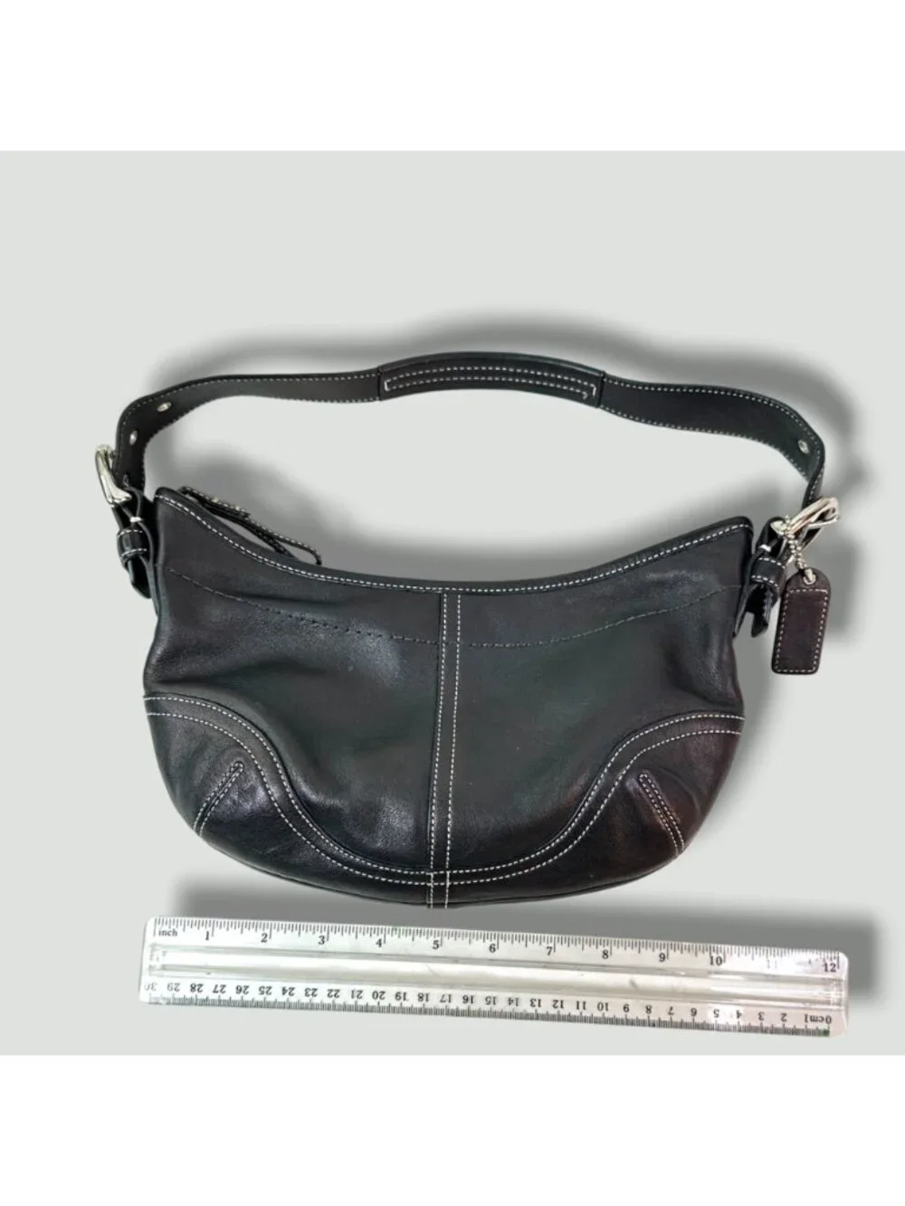 Coach Vintage Mini SoHo Black Leather Hobo Bag With Contrast Stitching & Signatu - Picture 5 of 9